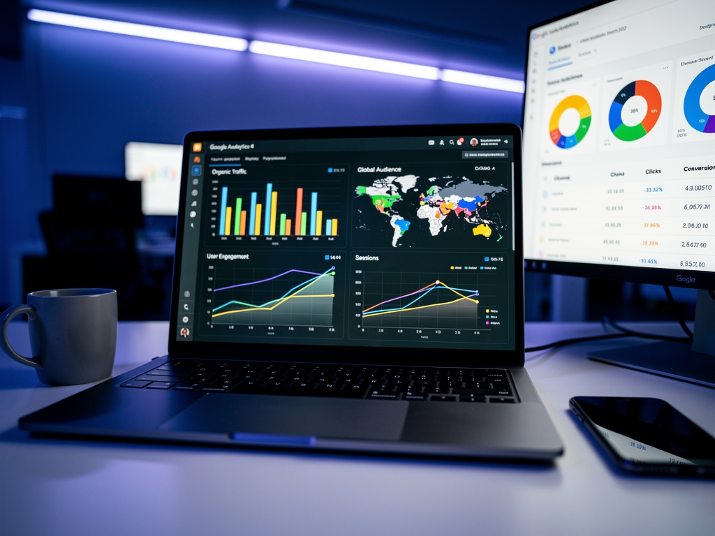 Analiza danych SEO na laptopie
